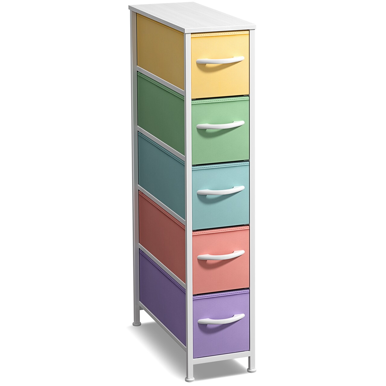 Sorbus Narrow Dresser with 5 Drawers - Steel Frame, Wood Top & Easy Pull Fabric Bins